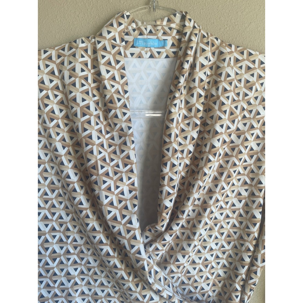 J.McLaughlin Catalina Cloth Dress Womens S‎ Tan Geometric Faux Wrap - Picture 5 of 8